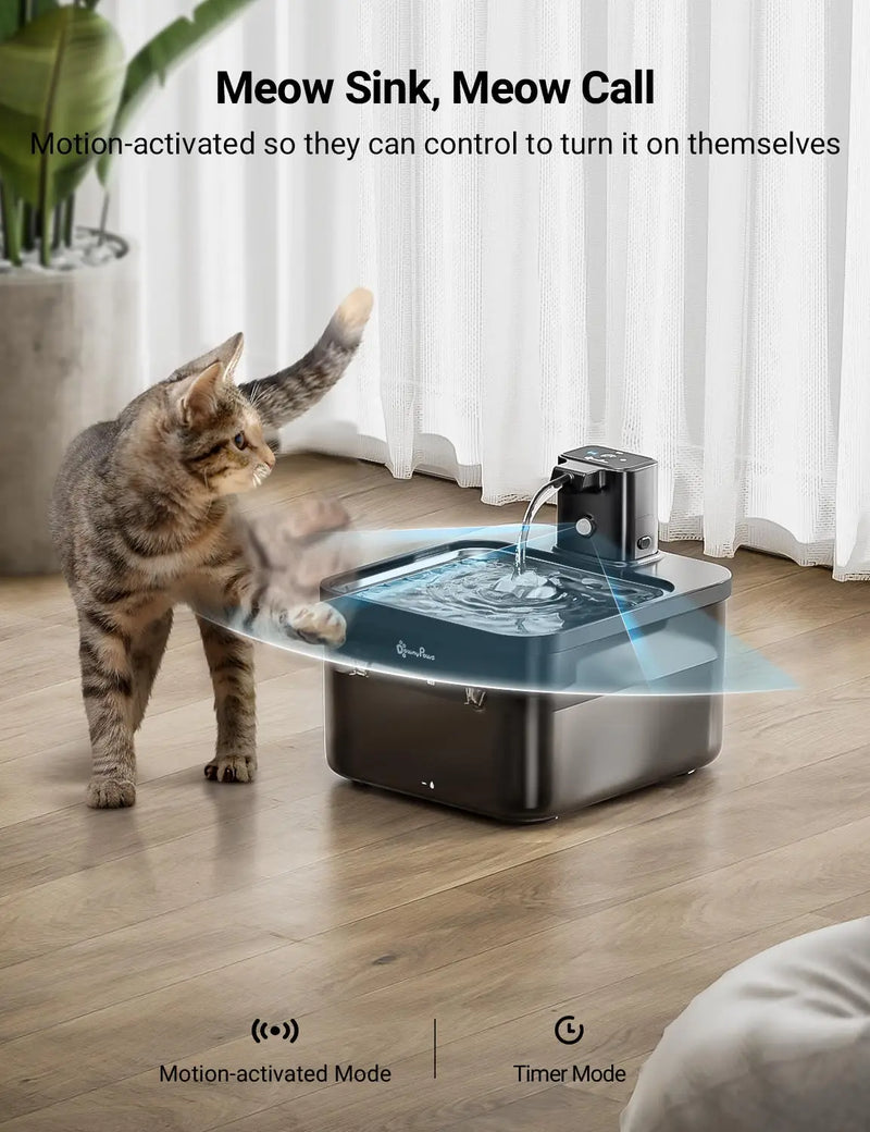 DownyPaws 2.5L Automatic Stainless Steel Pet - Cat Water Fountain – 4000mAh Wireless Pet Drinker with Battery & Sensor, 2-in-1 Dispenser