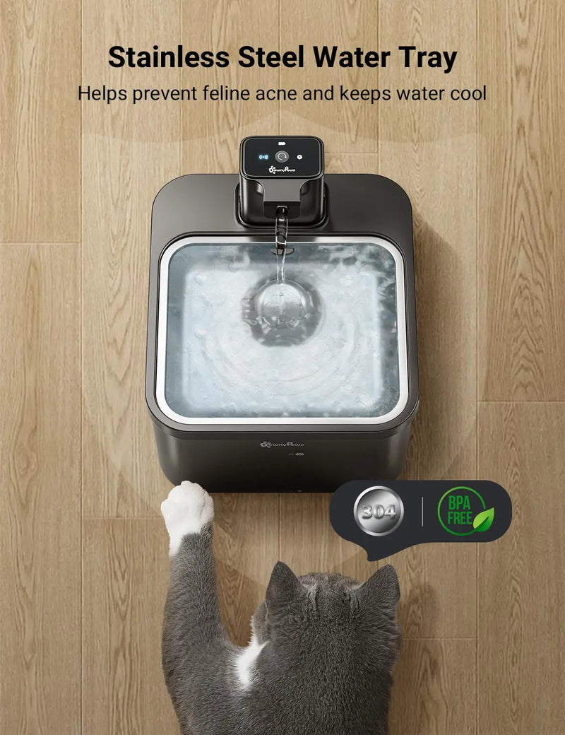 DownyPaws 2.5L Automatic Stainless Steel Pet - Cat Water Fountain – 4000mAh Wireless Pet Drinker with Battery & Sensor, 2-in-1 Dispenser