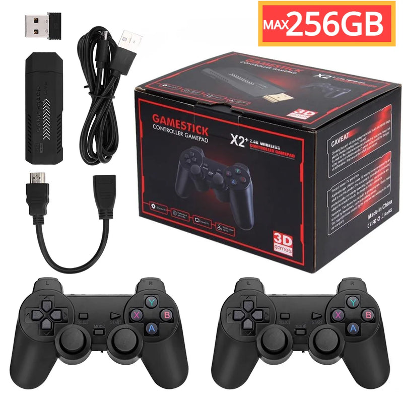 "256GB 58.000 Games GD10 Plus Game Stick – 4K HD Video Game Console with 2.4G Double Wireless Controllers, Compatible with N64/PSP/PS1/GBA"