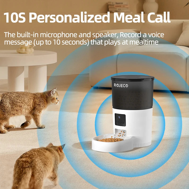 Pet - ROJECO Smart Automatic Cat Feeder with Camera – Video & Voice Recording, Remote Control, Pet Food Dispenser for Cats & Dogs