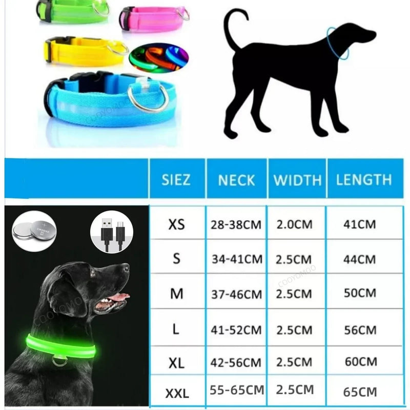 Dog LuminousCollar Anti-lost Glowing  LED Light Pet Collar Collar For Small Medium Large Dogs Collars Leads Safety Necklace