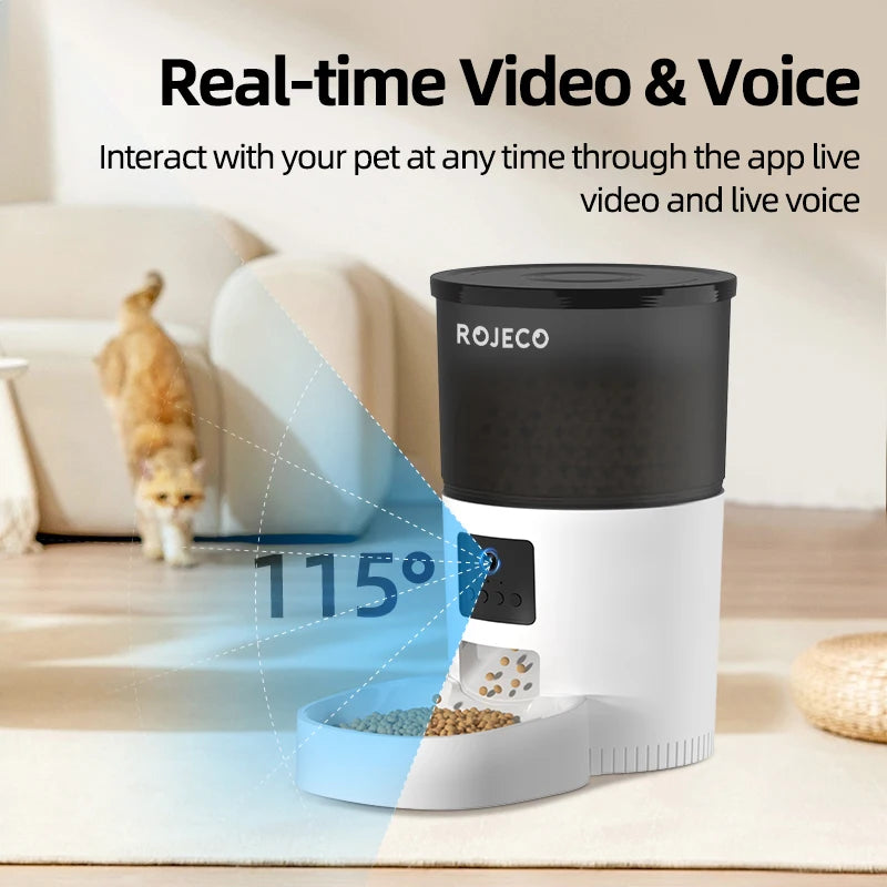 Pet - ROJECO Smart Automatic Cat Feeder with Camera – Video & Voice Recording, Remote Control, Pet Food Dispenser for Cats & Dogs