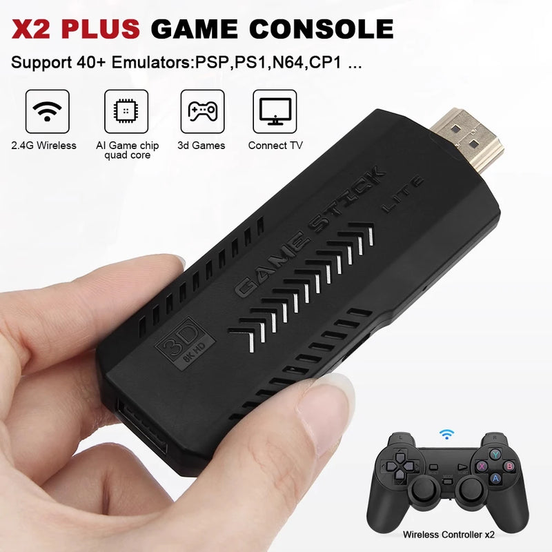 "256GB 58.000 Games GD10 Plus Game Stick – 4K HD Video Game Console with 2.4G Double Wireless Controllers, Compatible with N64/PSP/PS1/GBA"