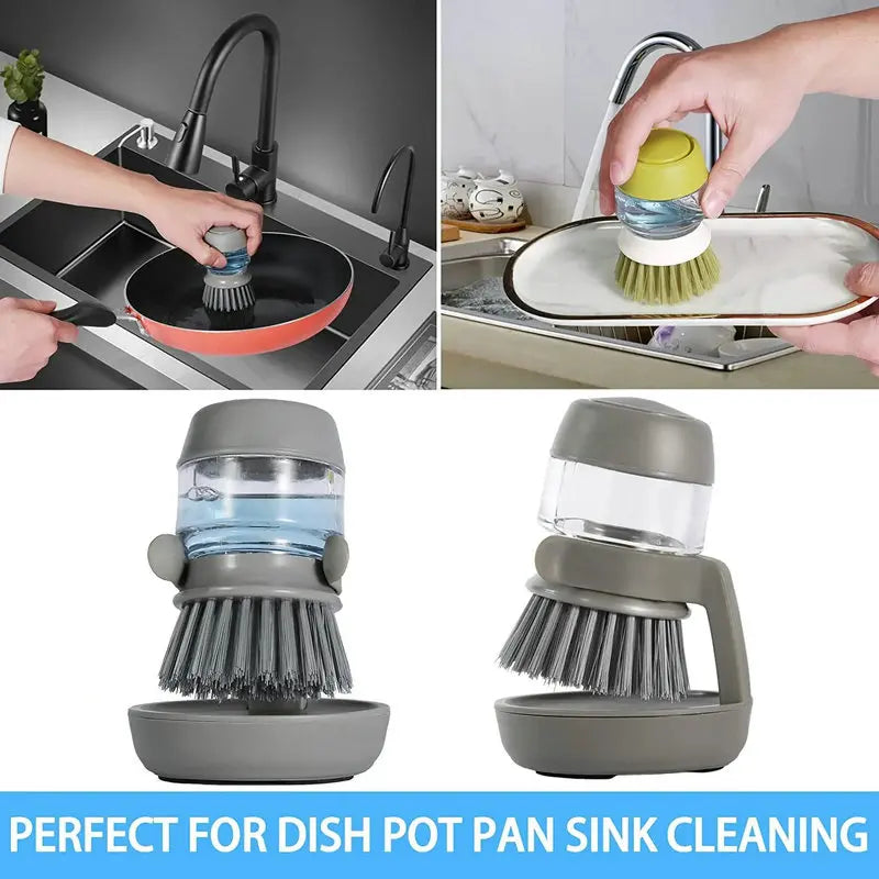 Appliance - Dish Brush With Soap Dispenser Multi Use Soap Dispensing Scrub Brush For Household Universal Kitchen Dish Palm Brush With Tary