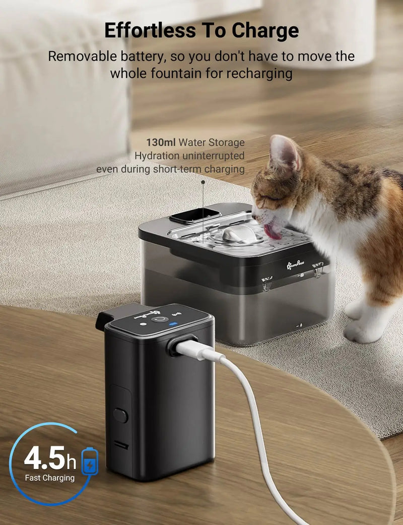 DownyPaws 2.5L Automatic Stainless Steel Pet - Cat Water Fountain – 4000mAh Wireless Pet Drinker with Battery & Sensor, 2-in-1 Dispenser