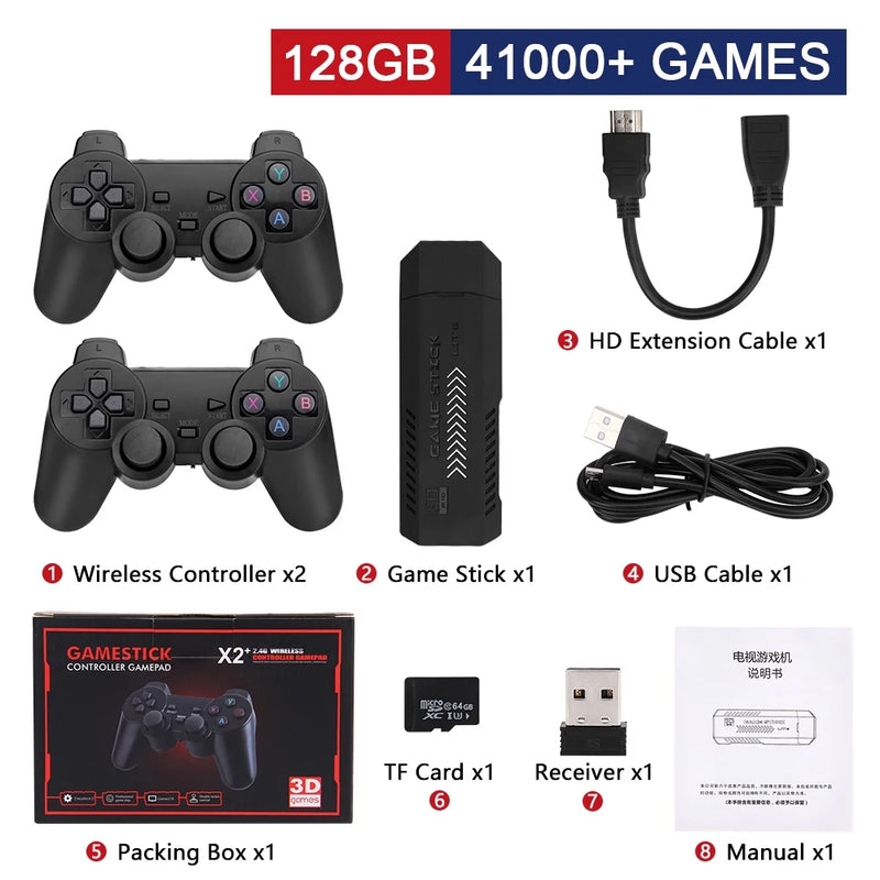 "256GB 58.000 Games GD10 Plus Game Stick – 4K HD Video Game Console with 2.4G Double Wireless Controllers, Compatible with N64/PSP/PS1/GBA"