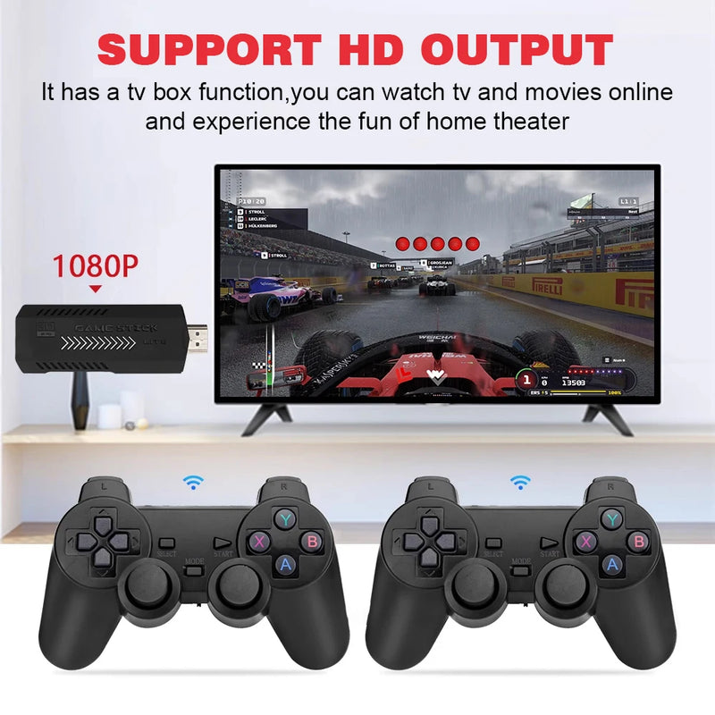 "256GB 58.000 Games GD10 Plus Game Stick – 4K HD Video Game Console with 2.4G Double Wireless Controllers, Compatible with N64/PSP/PS1/GBA"