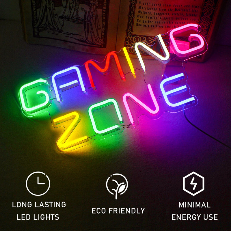 Gaming Zone Neon LED Sign – USB Powered Wall Decor, Multicolor Game Neon Lights for Game Room, Bedroom, and Gamer Gifts