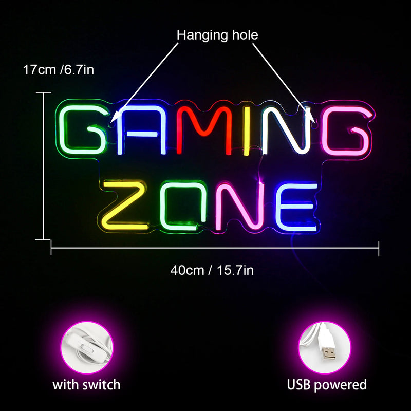 Gaming Zone Neon LED Sign – USB Powered Wall Decor, Multicolor Game Neon Lights for Game Room, Bedroom, and Gamer Gifts